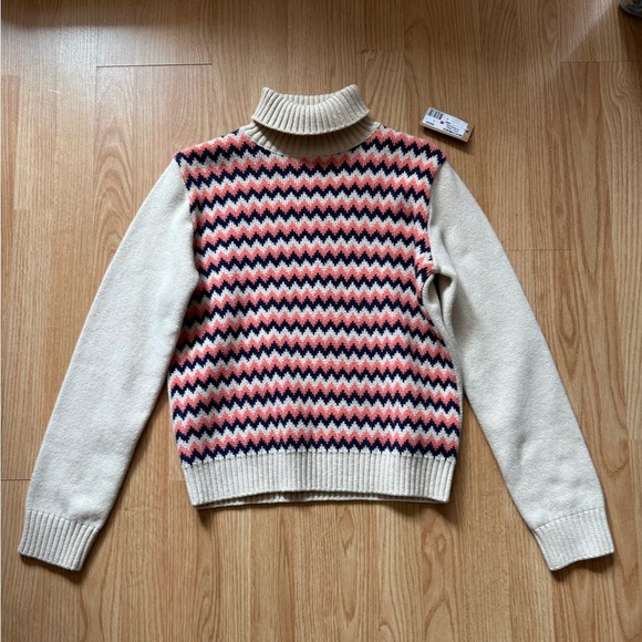 NEW A.P.C. Chevron Patterned Knit Sweater - Pink, Blue, and Cream Size L - Picture 6 of 9
